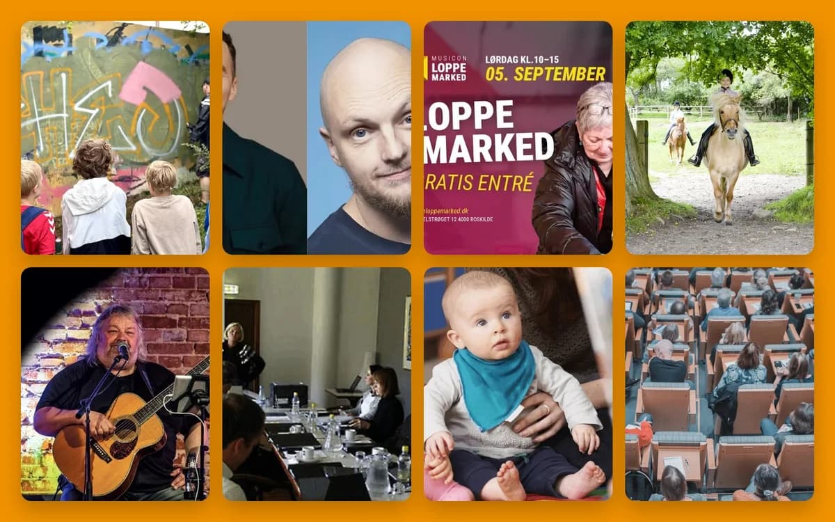 A collage of eight different photos showing people and scenes.