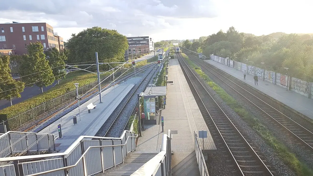 View of Viby J Station with multiple tracks and platforms.