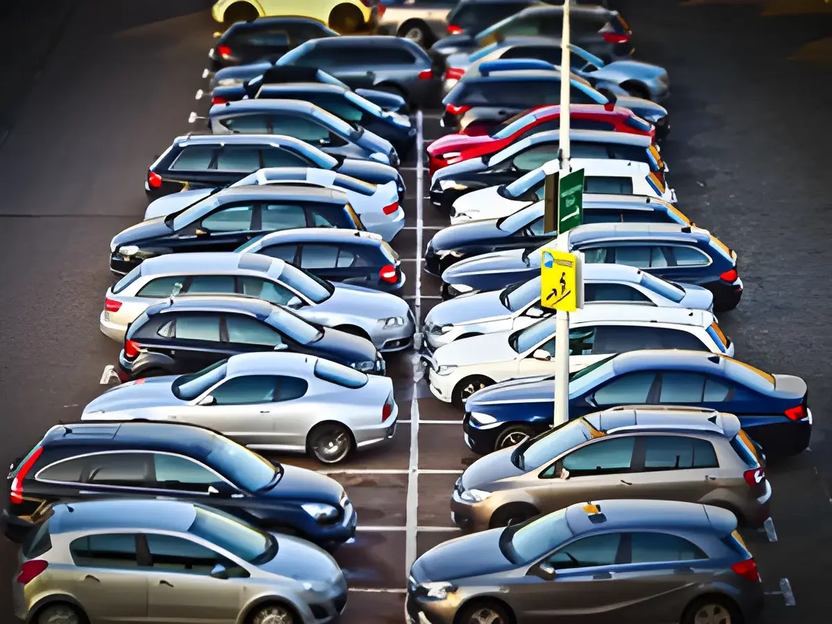Miniature effect photo of cars parked in an urban parking lot